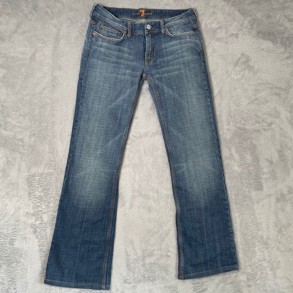 7 For All Mankind Flynt Bootcut Jean Womens 29 Blue A Pocket Lowrise Y2K Mcbling - Picture 2 of 11